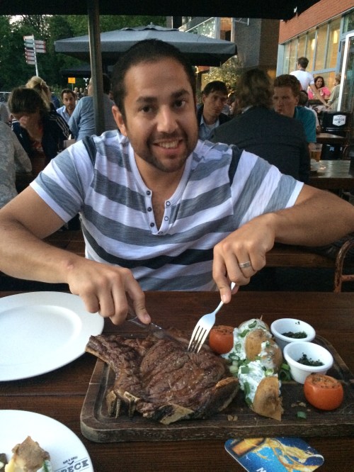 Matt was pretty excited about this monster steak they had on the menu, said it was for 2 people.  Little did we know that was by European standards and it was just normal sized.